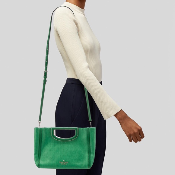 Kate Spade Alexia Green Straw Crossbody Clutch Bag Purse - Picture 9 of 9